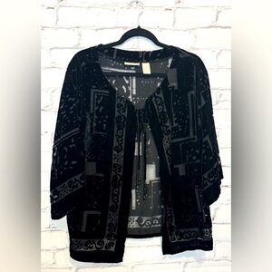 Choices Black Velvet Neck Tie Open Front Cardigan - Size Medium